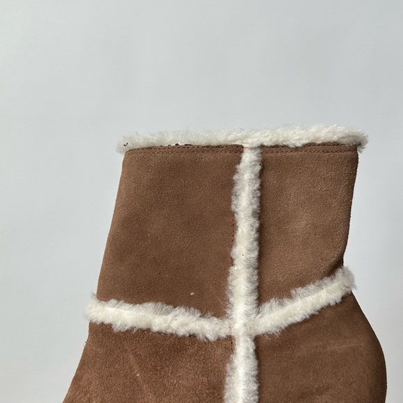 BROWN SUEDE LEATHER SHEARLING SHORT BOOTS by Markon Zipped with Heel Size- 9 1/2 - Picture 5 of 13